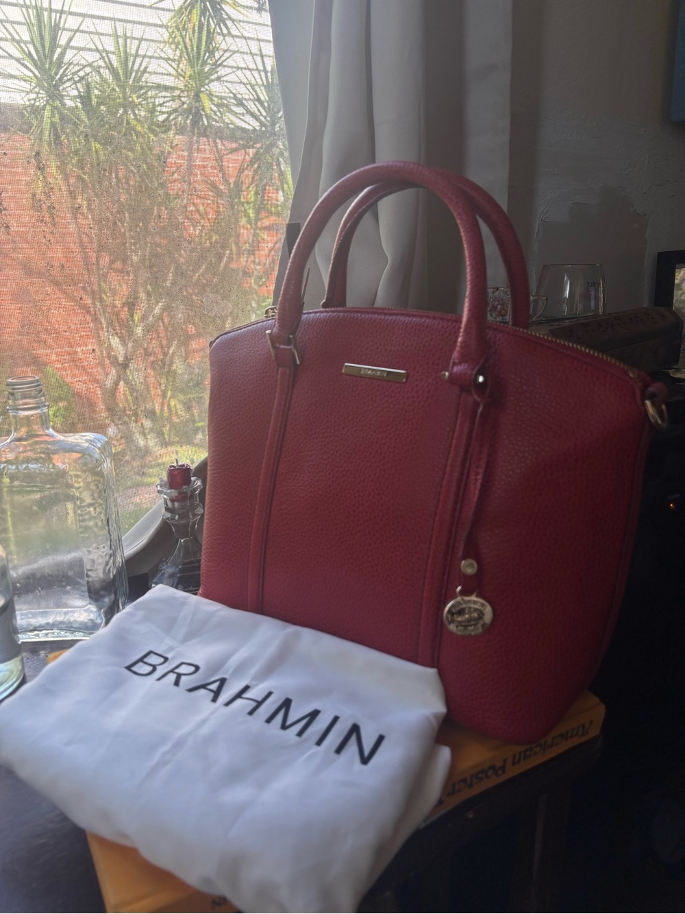 Brahmin Cherry Red Pebbled Leather Satchel